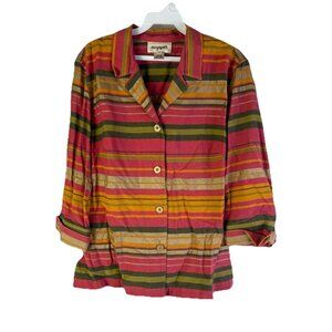 Vintage 90s Coastal Raw Silk Rainbow Stripe Button Shirt